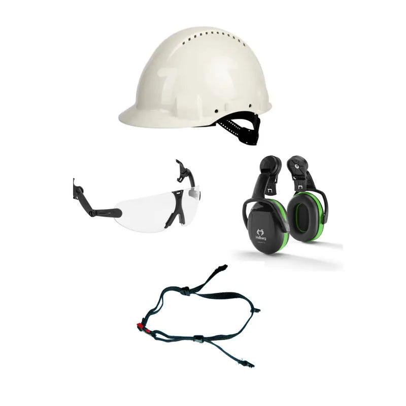 3M G3000 Skyddshjälm Kit – med V9 Skyddsglasögon, Hellberg Secure 1C Hörselkåpor & 3-punkts Hakband